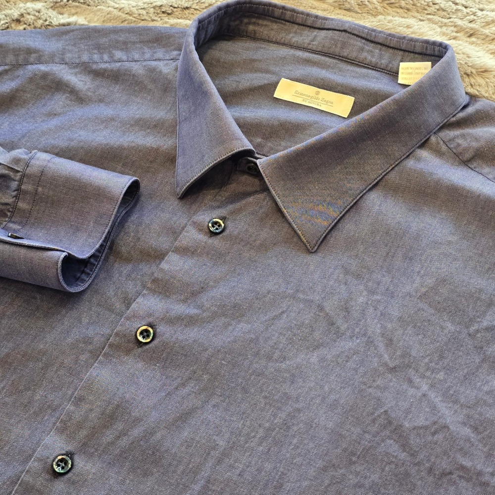 Ermenegildo Zegna Su Misura Mens XXL Blue Cotton Button Down Shirt Made in Spain